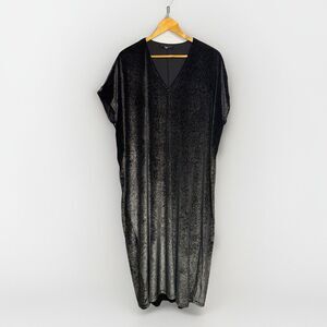 Bryn Walker Rowan Dress Maxi Kaftan XL Black Silver Metallic Velvet Made In USA